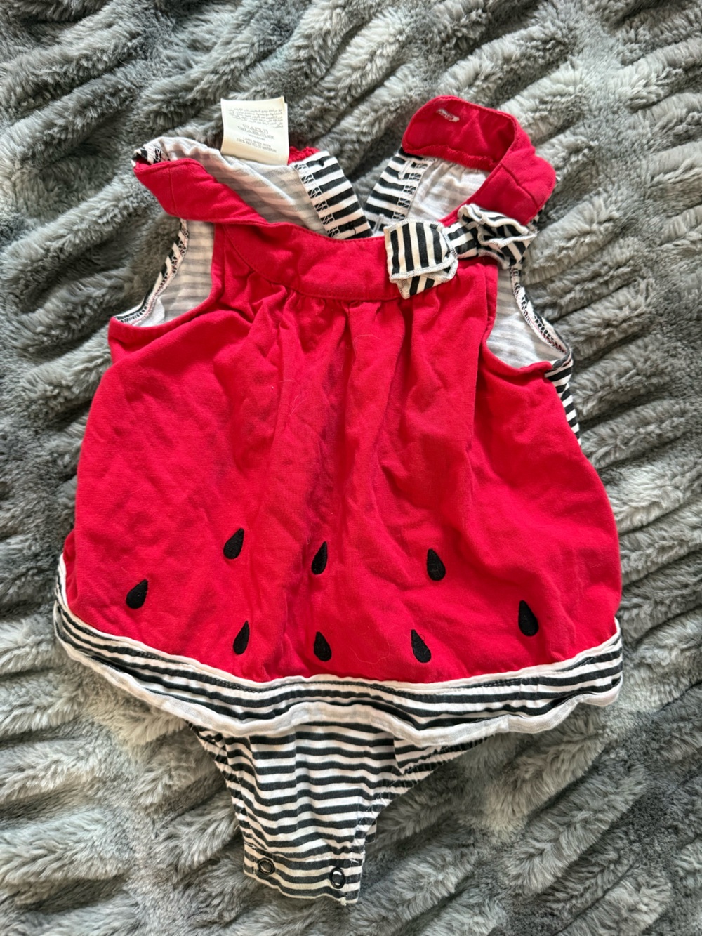 First Impressions Red and Black Striped Watermelon Romper